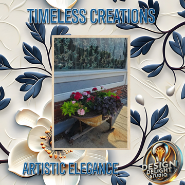 Rustic Wooden Planter with Vibrant Flowers Poster - Premium Matte Paper Wooden Framed Poster