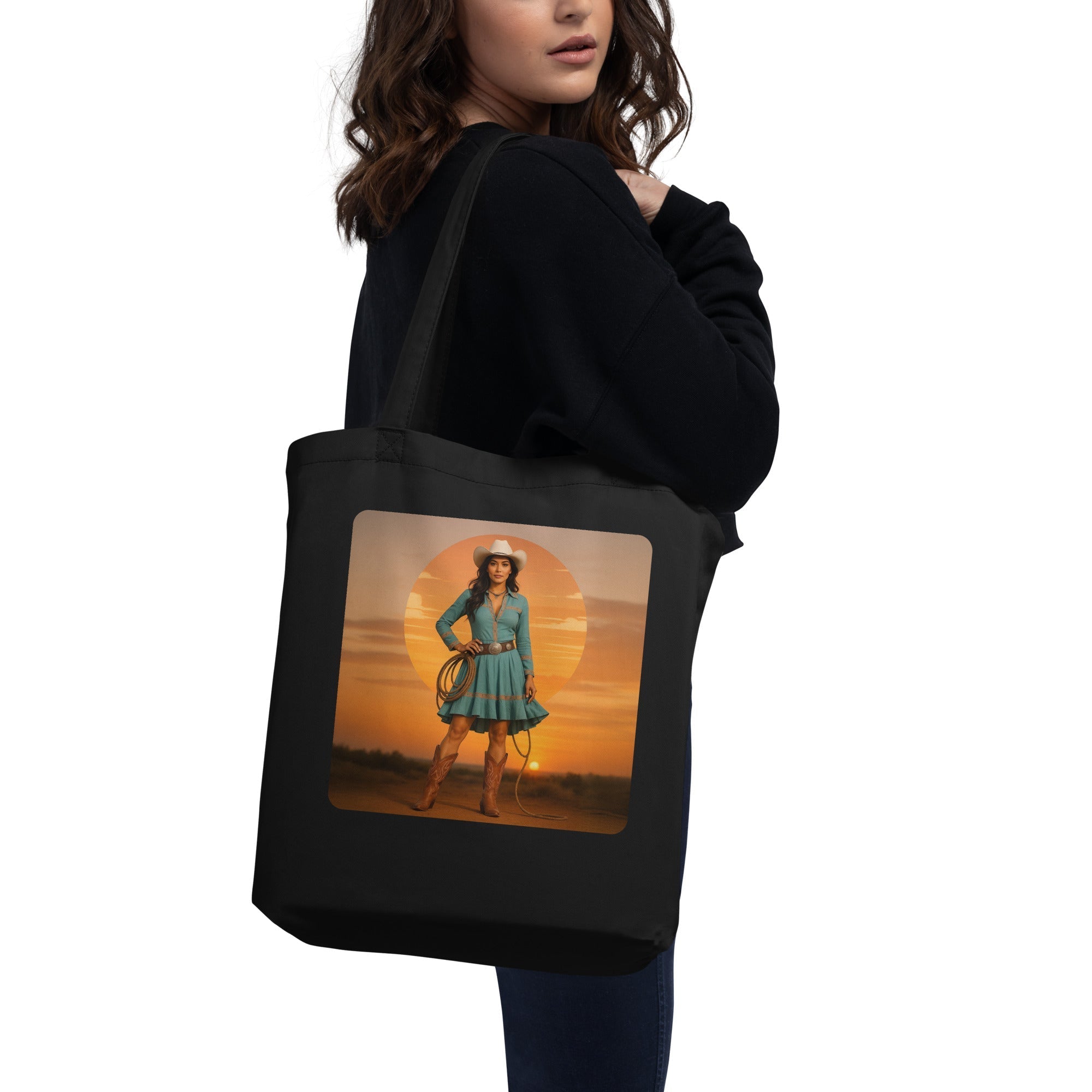 California Cowgirl Chic Organic Cotton Tote Bag - Sunset Western Fashion Eco-Friendly Shopper
