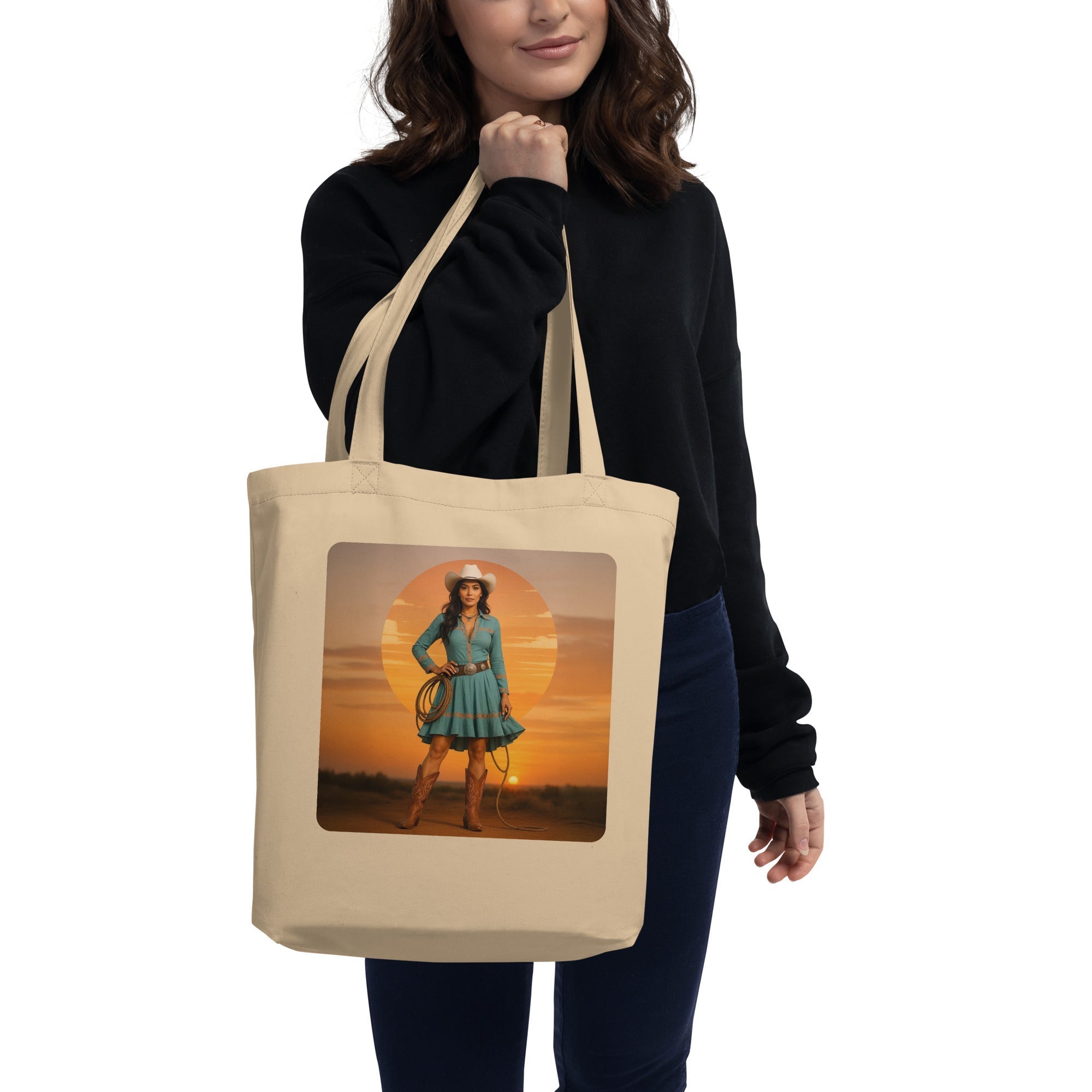 California Cowgirl Chic Organic Cotton Tote Bag - Sunset Western Fashion Eco-Friendly Shopper
