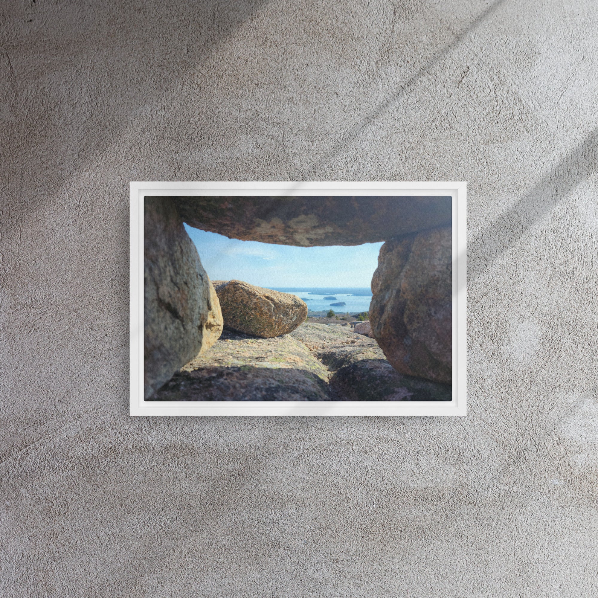 Capture the Perfect View: Stunning Bar Harbor Rock Framed Print for Your Space!